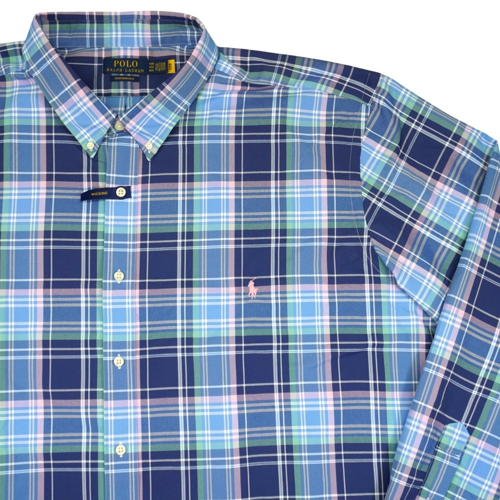 NEW Polo Ralph Lauren Button Down Mens 4XB Navy Pink Plaid Performance Shirt